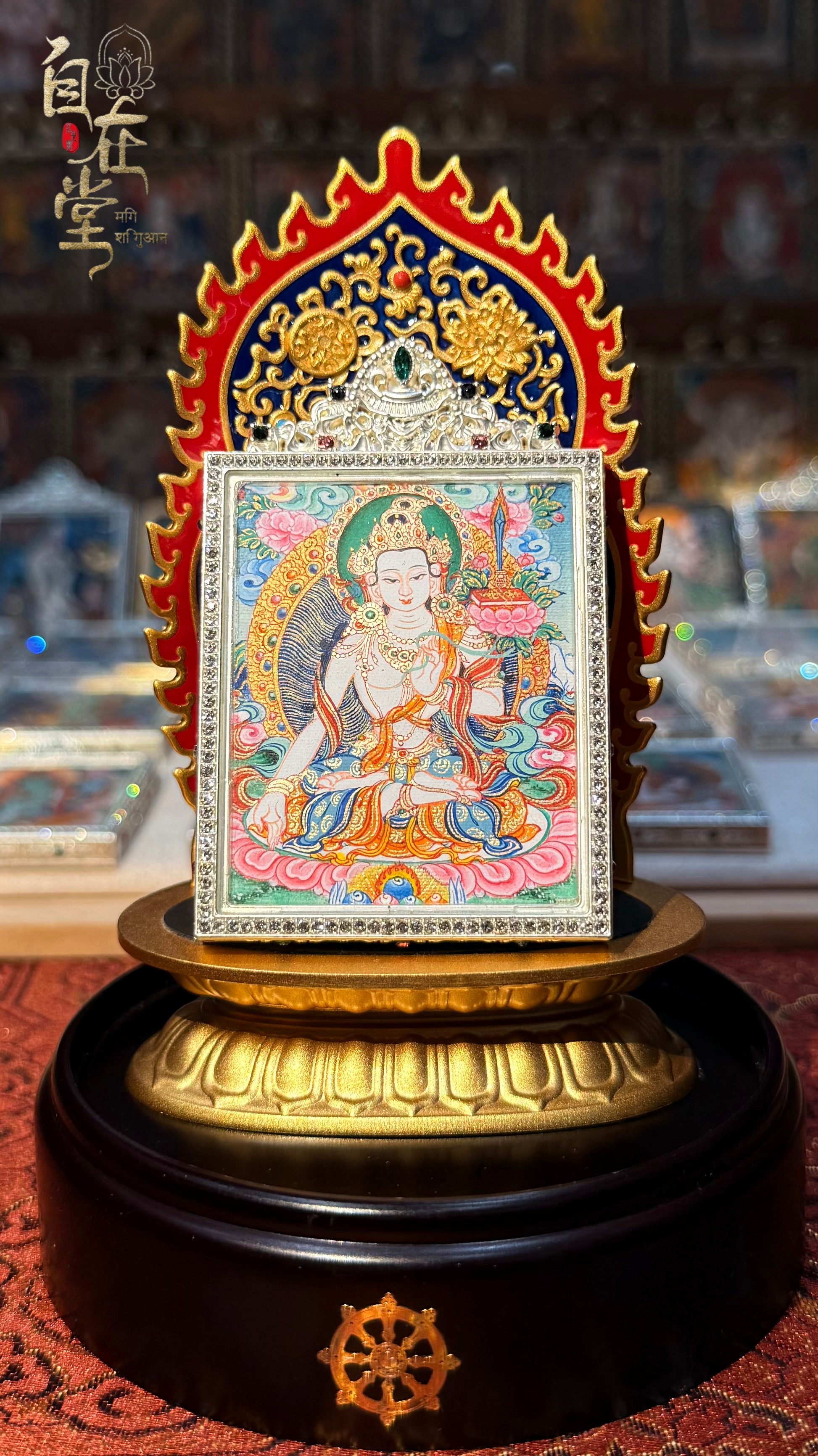 White Mañjuśrī | Karma Gadri School | By Deji Zhuoga (4×5 cm Mini Thangka)