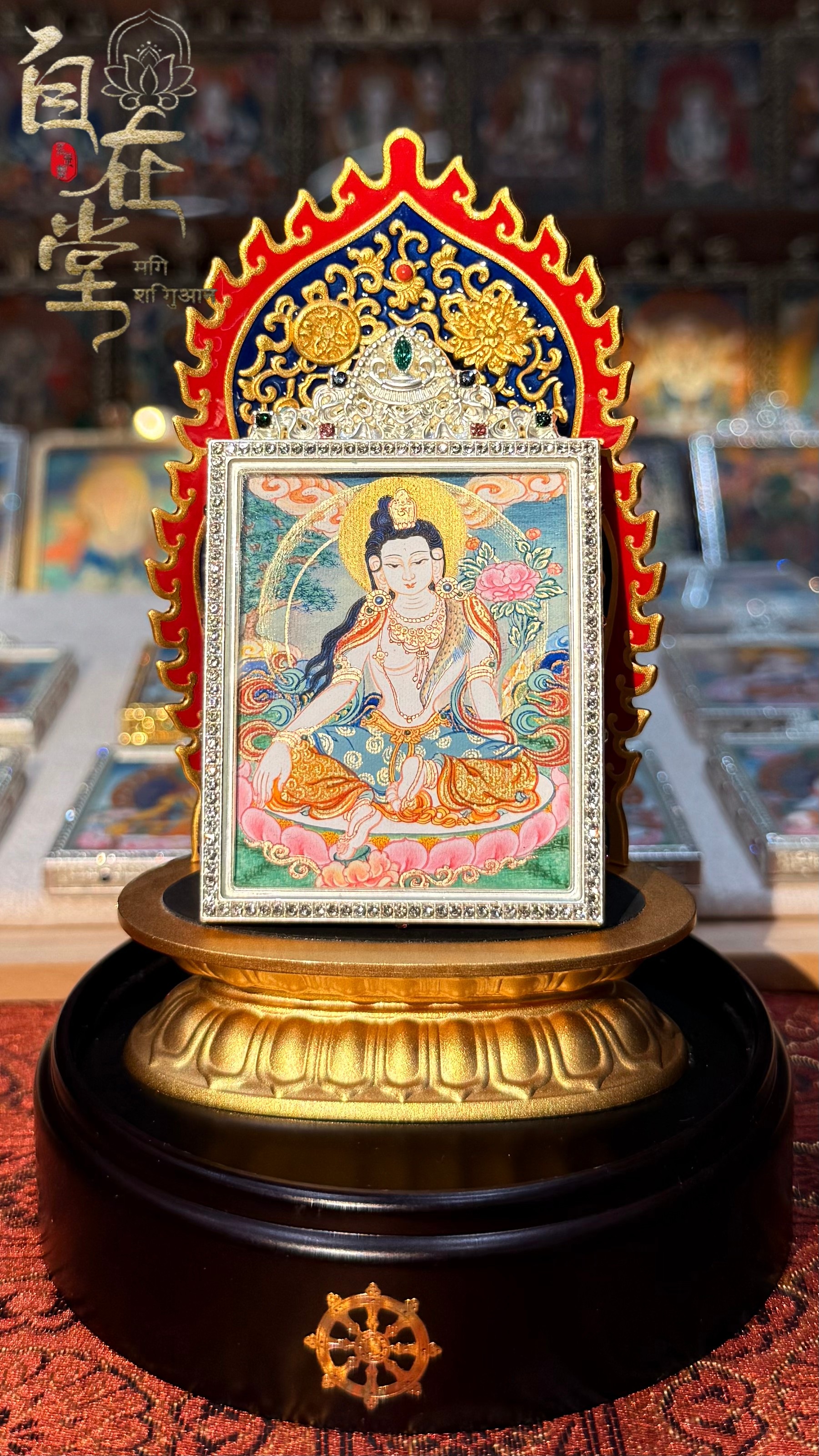Water-Moon Avalokiteśvara | Karma Gadri School | By Deji Zhuoga (4×5 cm Mini Thangka)