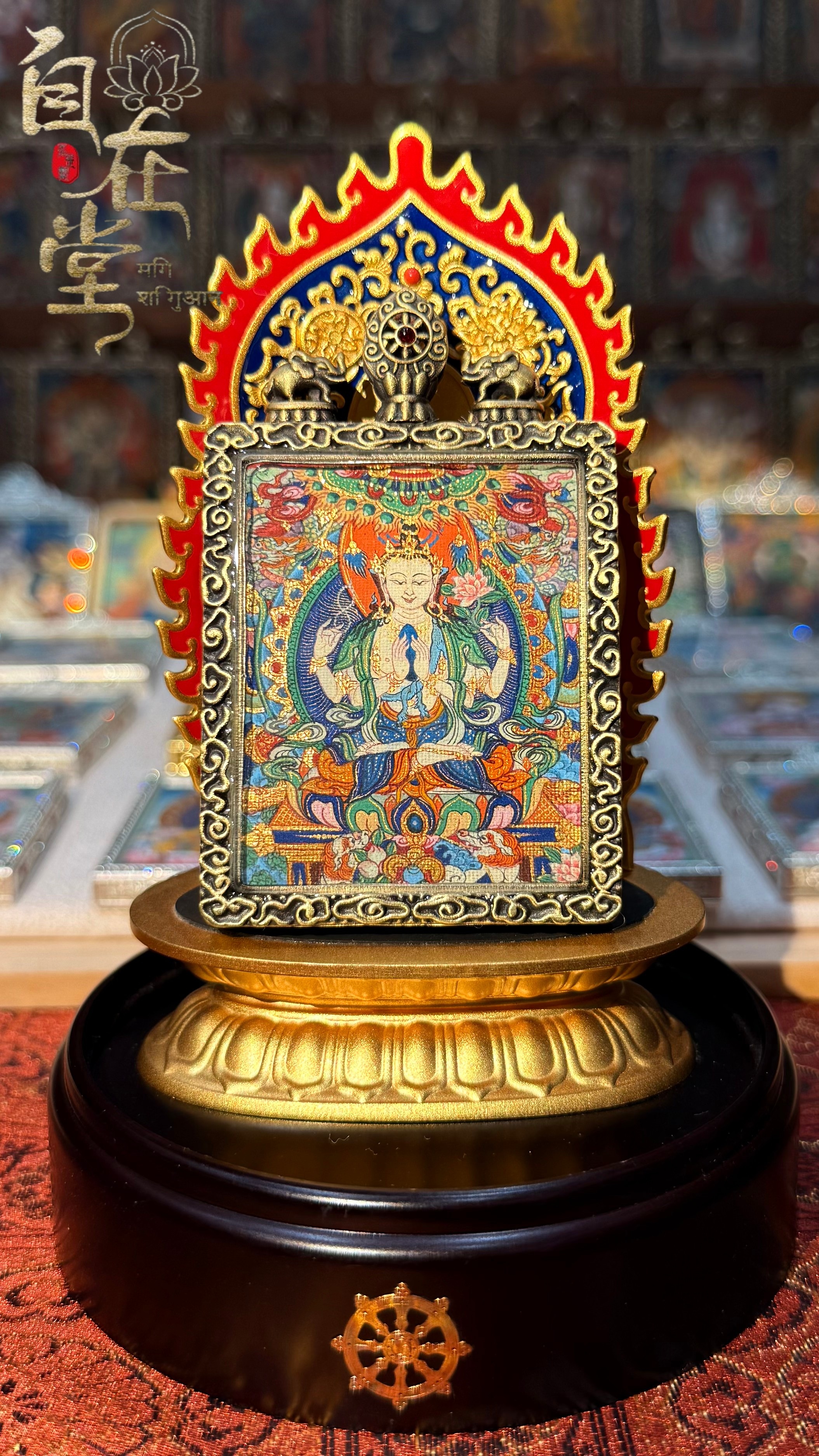 Avalokiteśvara (Four-Armed Chenrezig)｜Jinmei｜Men-tang School｜4×5 cm Miniature Thangka