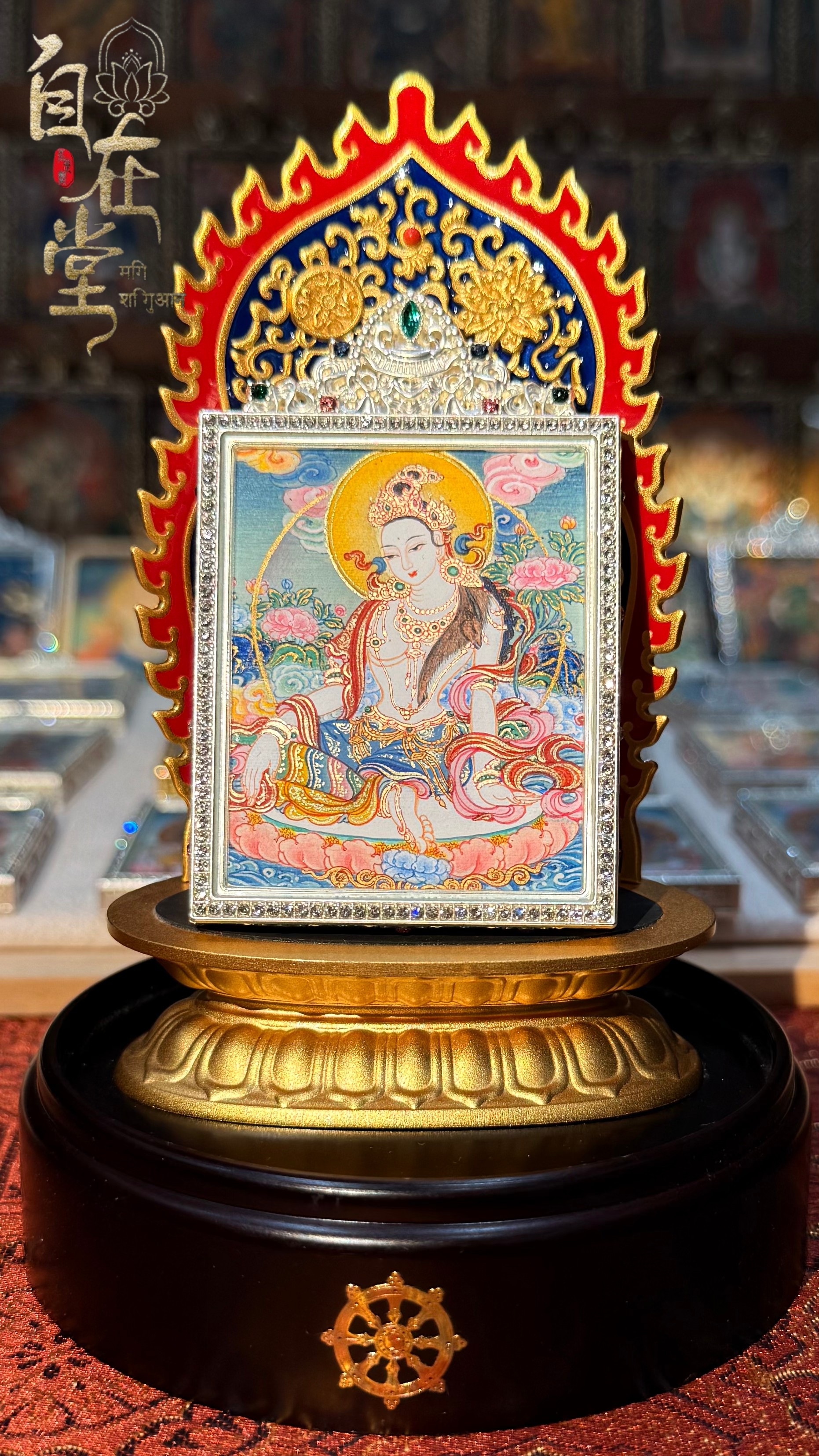 自在觀音（水月觀音）｜噶瑪噶赤畫派｜德吉卓嘎（4×5 cm 小扎卡）