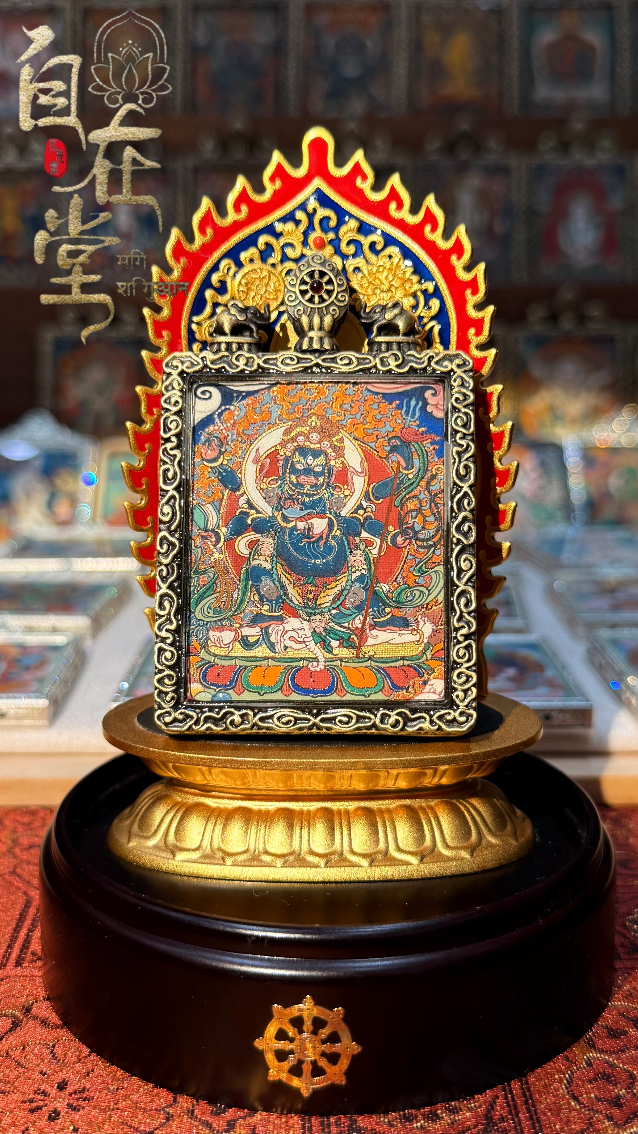 大黑天（Mahākāla）｜青澤畫派｜4×5 cm 扎卡（細描火焰精品）